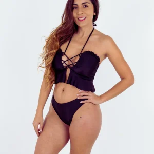 conjunto negro  top Lala + pantaleta hot pans