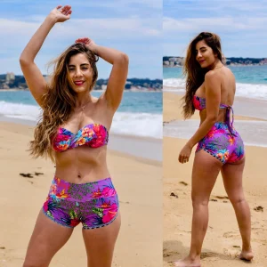 conjunto hibiscus Lila top strapless cruzado + shorty