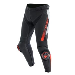 Pantalón de Cuero Dainese SUPER SPEED PERF BLACK/WHITE/RED-FLUO